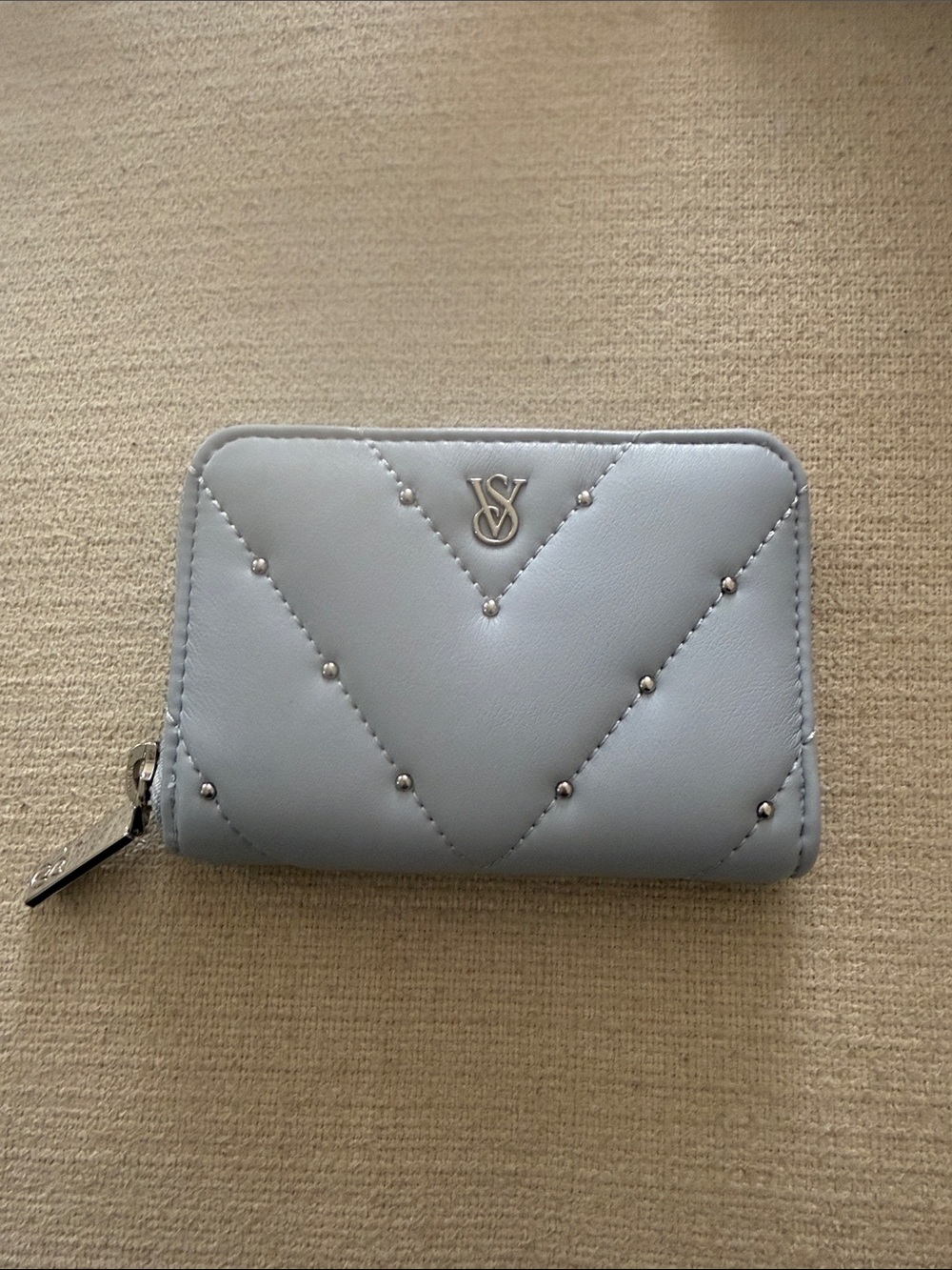 Victoria's Secret Quilted V-Logo Zip Wallet in Pale Blue